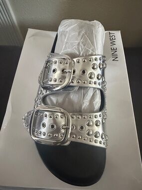 Nine West Silver Studded Double Buckle Slide